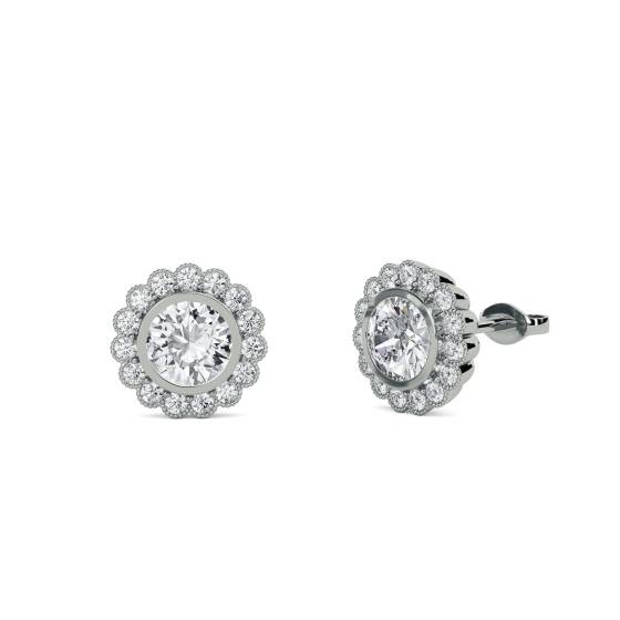 Unique Round Diamond Single Halo Earrings