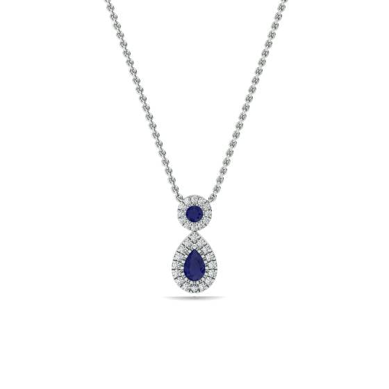 Blue Sapphire and Diamond Halo Drop Pendant