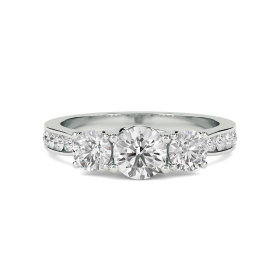 Round 3 Stone Diamond Ring With Shoulder Diamonds