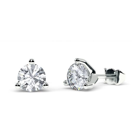 3 Claw Round Diamond Stud Earrings