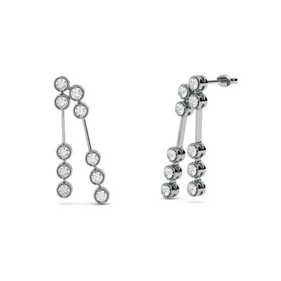 Elegant Round Diamond Two Drop Earrings