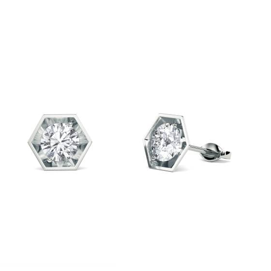 Round Diamond Hexagon Shaped Earrings