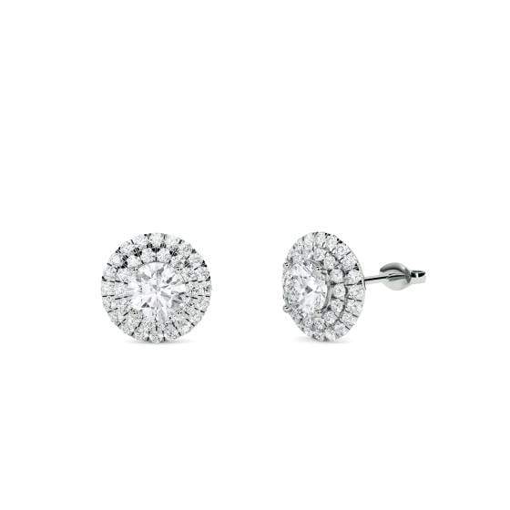 Round Diamond Double Halo Earrings