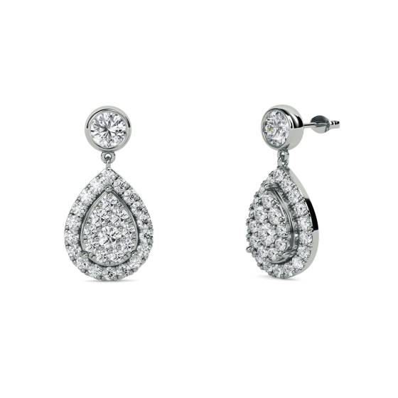 Modern Round Diamond Drop Earrings