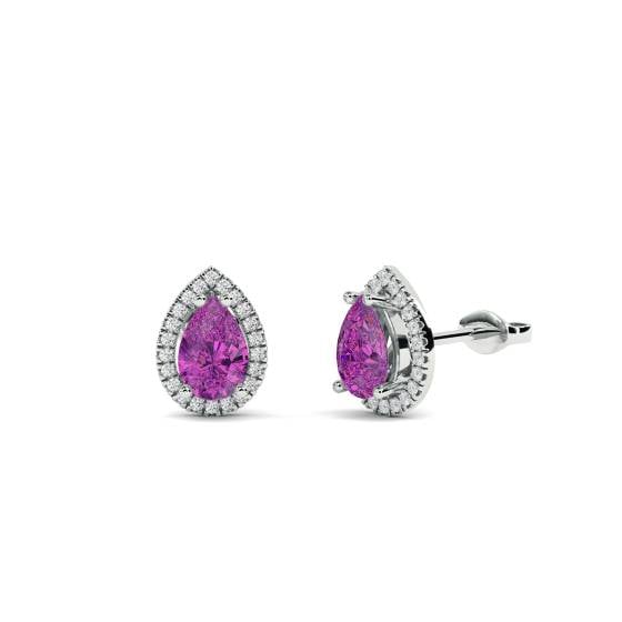 Pear Shaped Pink Sapphire and Diamond Cluster Earrings