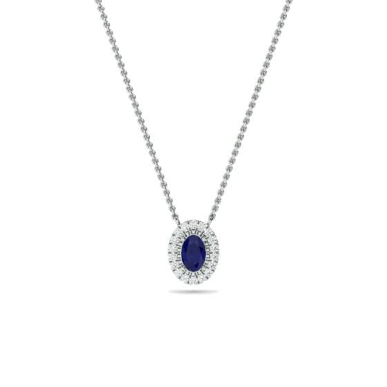 Oval Shaped Blue Sapphire and Diamond Pendant