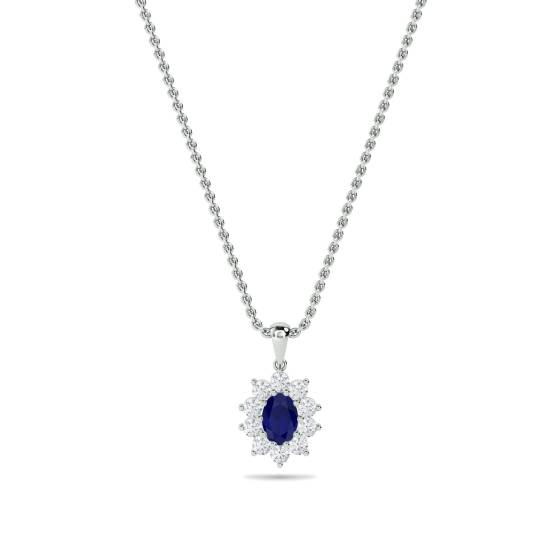 Oval Shaped Blue Sapphire and Diamond Pendant
