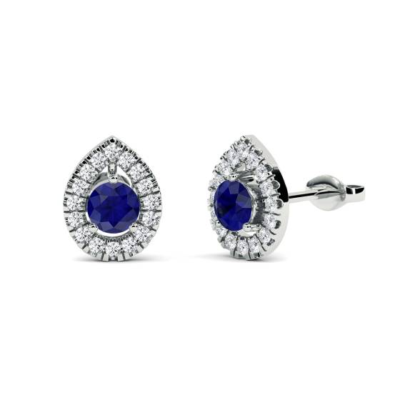 Round Blue Sapphire and Diamond Cluster Earrings