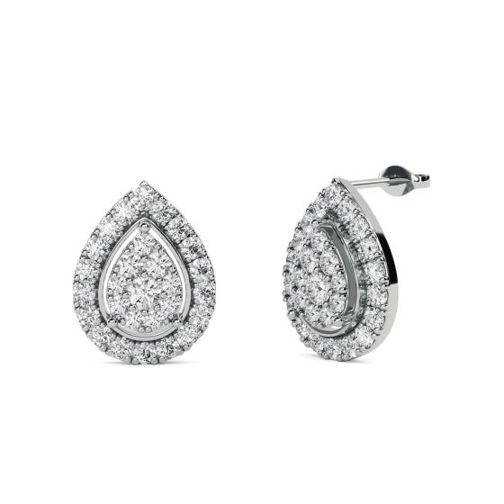 Unique Round Diamond Halo Cluster Earrings