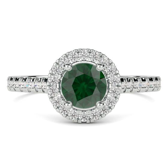 1.10ct Round Cut Emerald Gemstone and Diamond Halo Ring