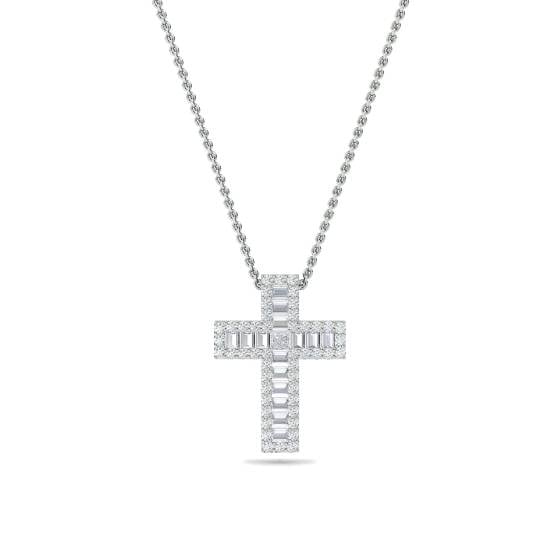 1.10ct Classic Round and Baguette Diamond Cross Pendant