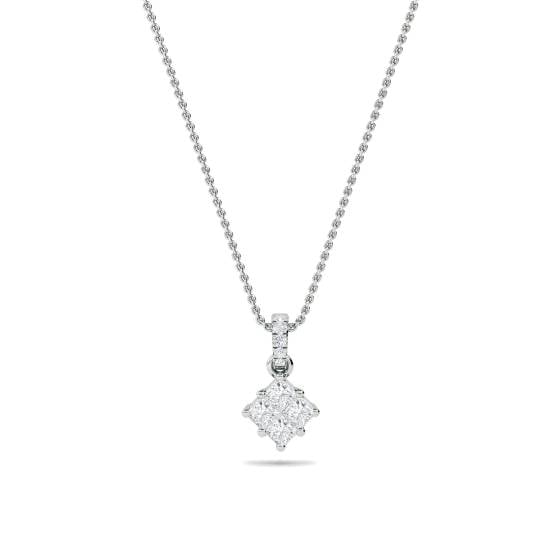Cluster Princess and Round Diamond Designer Pendant