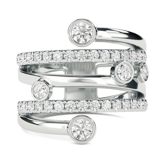 0.60ct Elegant Swirl Round Diamond Bezel Set Dress Ring