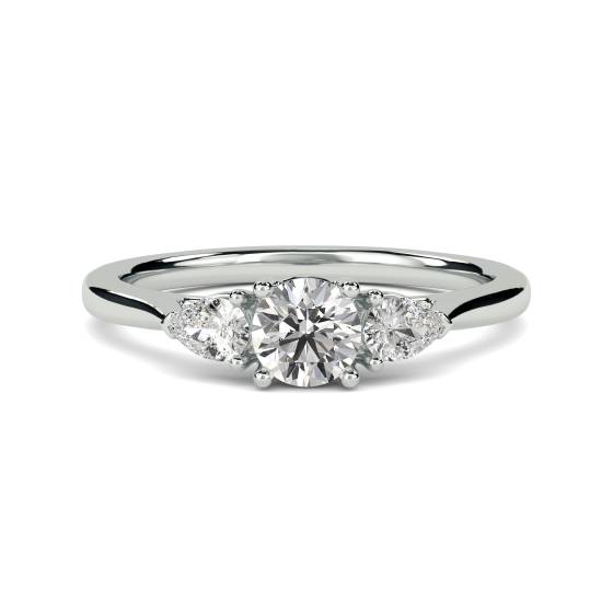 Modern Round and Pear Diamond Trilogy Ring