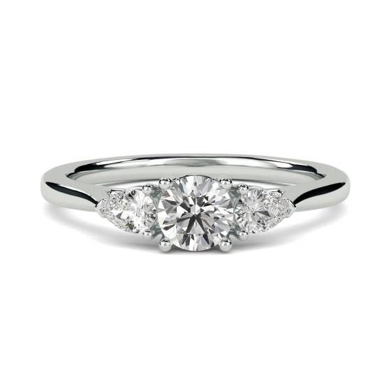 Modern Round and Pear Diamond Trilogy Ring