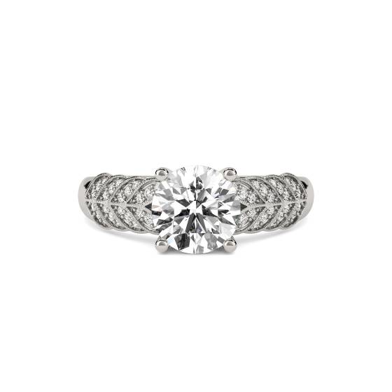 Knife Edge Leaf Motif Round Diamond Vintage Ring