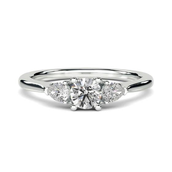 Modern Round and Pear Diamond Trilogy Ring
