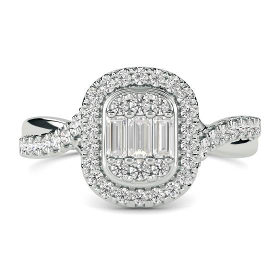 Baguette and Round Diamond Cluster Ring