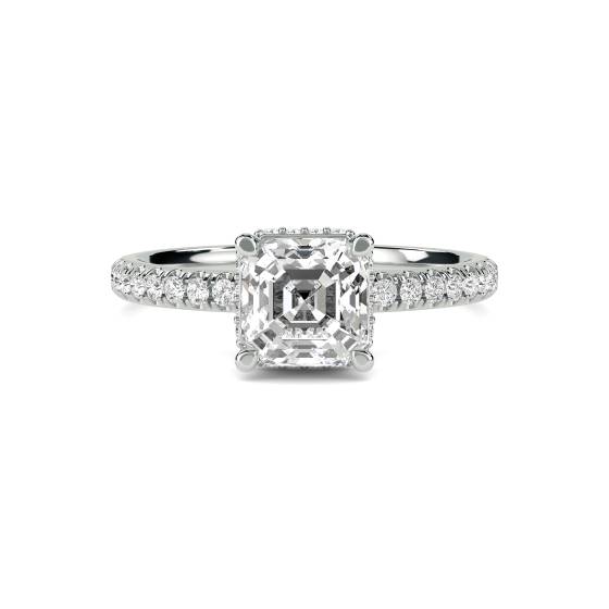 Asscher Diamond Hidden Halo Shoulder Set Ring