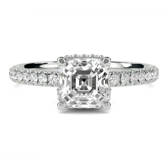 Asscher Diamond Hidden Halo Shoulder Set Ring