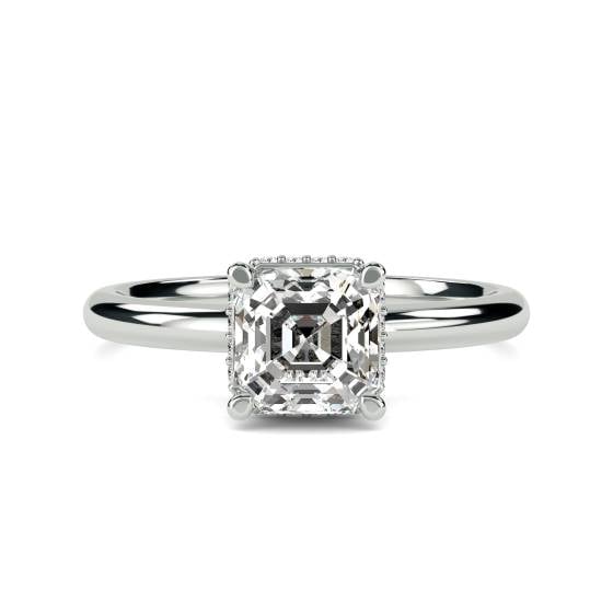 Asscher Diamond Low Set Hidden Halo Ring