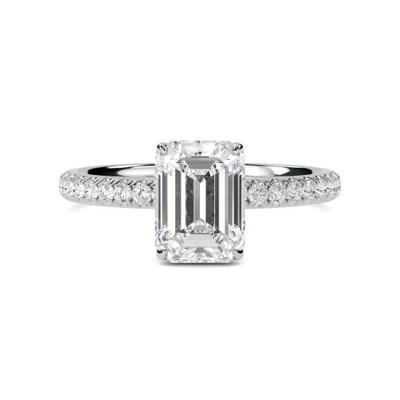 Emerald Diamond High Set Hidden Halo Shoulder Set Ring
