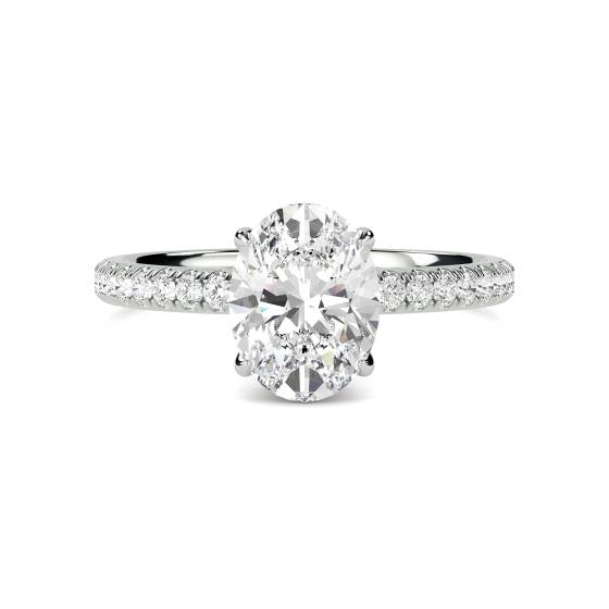 Oval Diamond High Set Hidden Halo Shoulder Set Ring