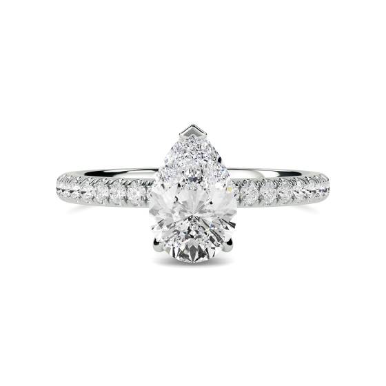 Pear Diamond High Set Hidden Halo Shoulder Set Ring