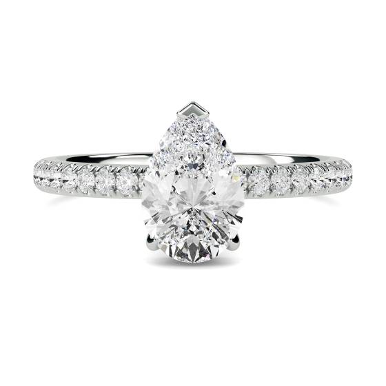 Pear Diamond High Set Hidden Halo Shoulder Set Ring