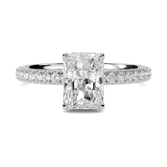 Radiant Diamond High Set Hidden Halo Shoulder Set Ring