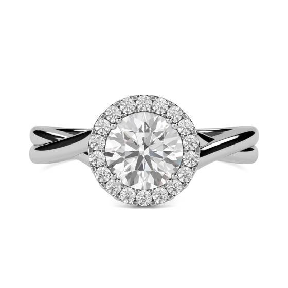 Twist Round Diamond Single Halo Ring