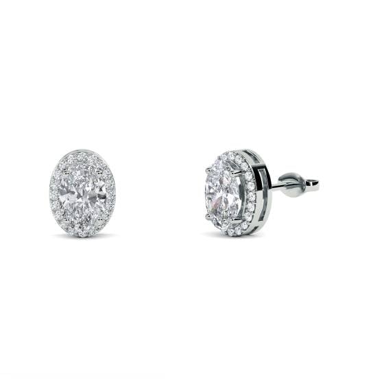 Oval Diamond Single Halo Earrings