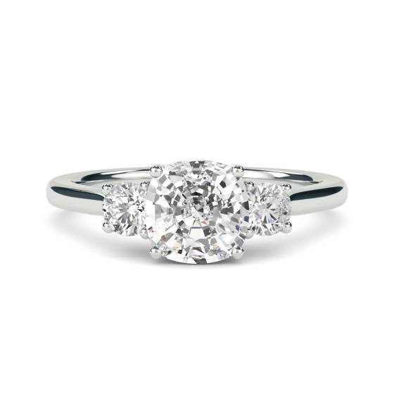 Unique Cushion and Round Diamond Trilogy Ring