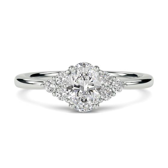 Oval Diamond Side Stone Cluster Ring