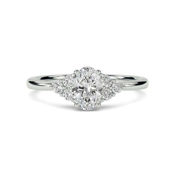 Oval Diamond Side Stone Cluster Ring