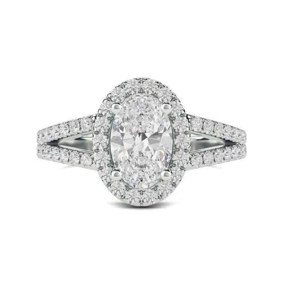 Oval Diamond Single Halo Shoulder Set Ring
