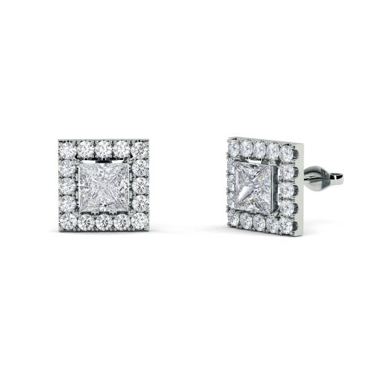Princess Diamond Single Halo Earrings