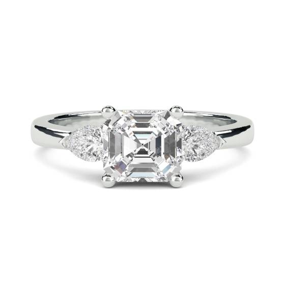 Elegant Asscher and Pear Diamond Trilogy Ring
