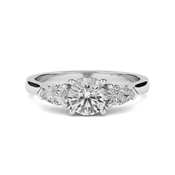 Elegant Round and Pear Diamond Trilogy Ring