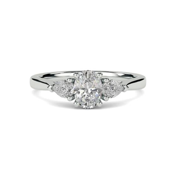 Elegant Oval and Pear Diamond Trilogy Ring