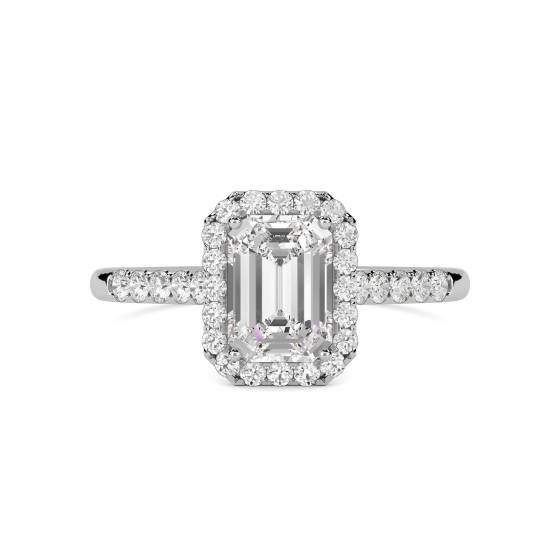 Emerald Diamond Single Halo Shoulder Set Ring