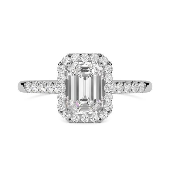 Emerald Diamond Single Halo Shoulder Set Ring