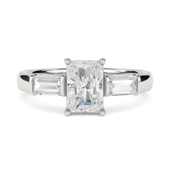 Elegant Radiant and Baguette Diamond Trilogy Ring