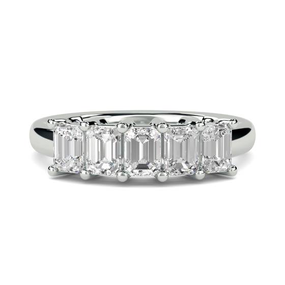 5 Stone Emerald Diamond Half Eternity Ring