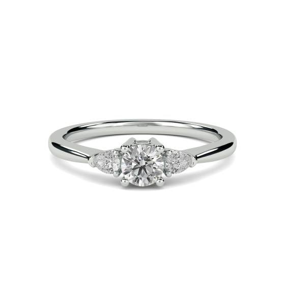 Elegant Round and Pear Diamond Trilogy Ring