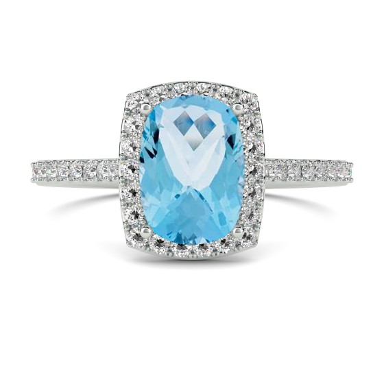 1.50ct Cushion Aquamarine and Diamond Halo Ring