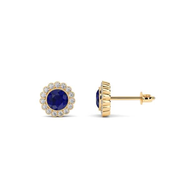 Blue Sapphire and Diamond Cluster Earrings