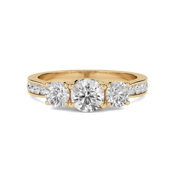Round 3 Stone Diamond Ring With Shoulder Diamonds