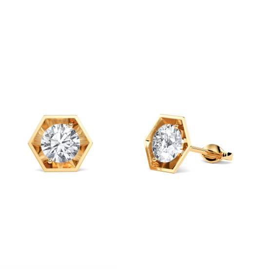 Round Diamond Hexagon Shaped Earrings