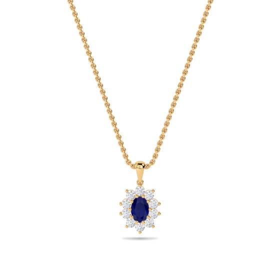 Oval Shaped Blue Sapphire and Diamond Pendant
